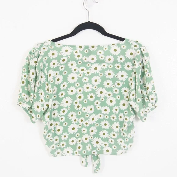 Forever 21 Green Daisy V-Neck Tie Blouse - Picture 8 of 12